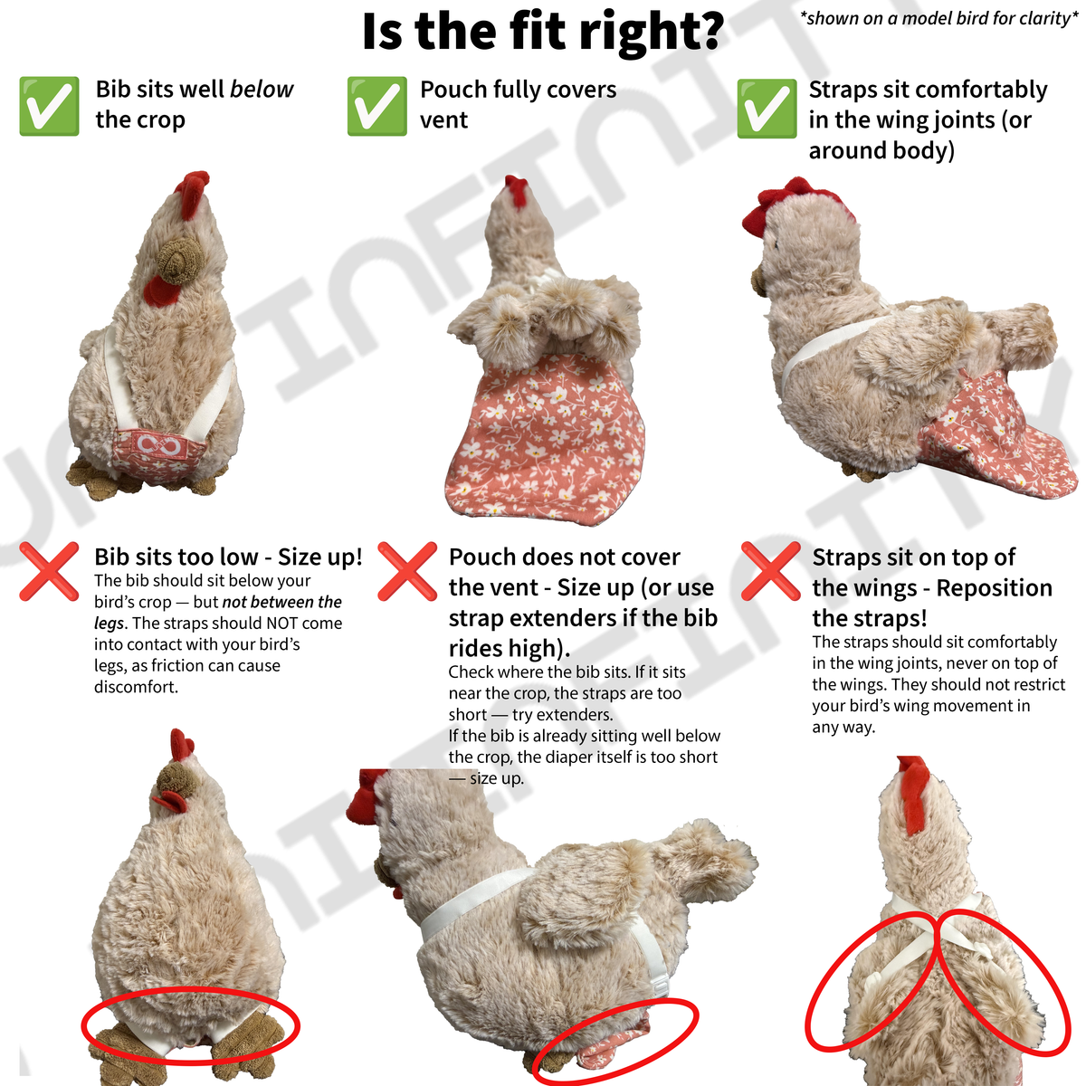 Chicken Diapers for Indoor Hens — Adjustable, Washable, Leakproof, 5 sizes (Diaperalls)