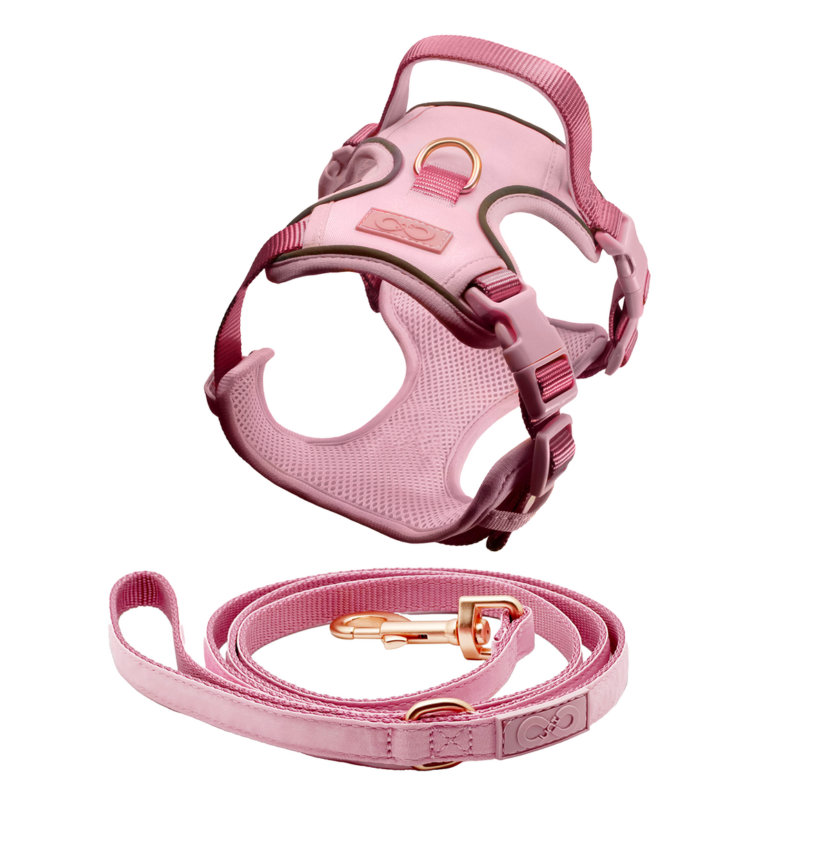 Pink & Rose Gold Dog Harness and Leash Set